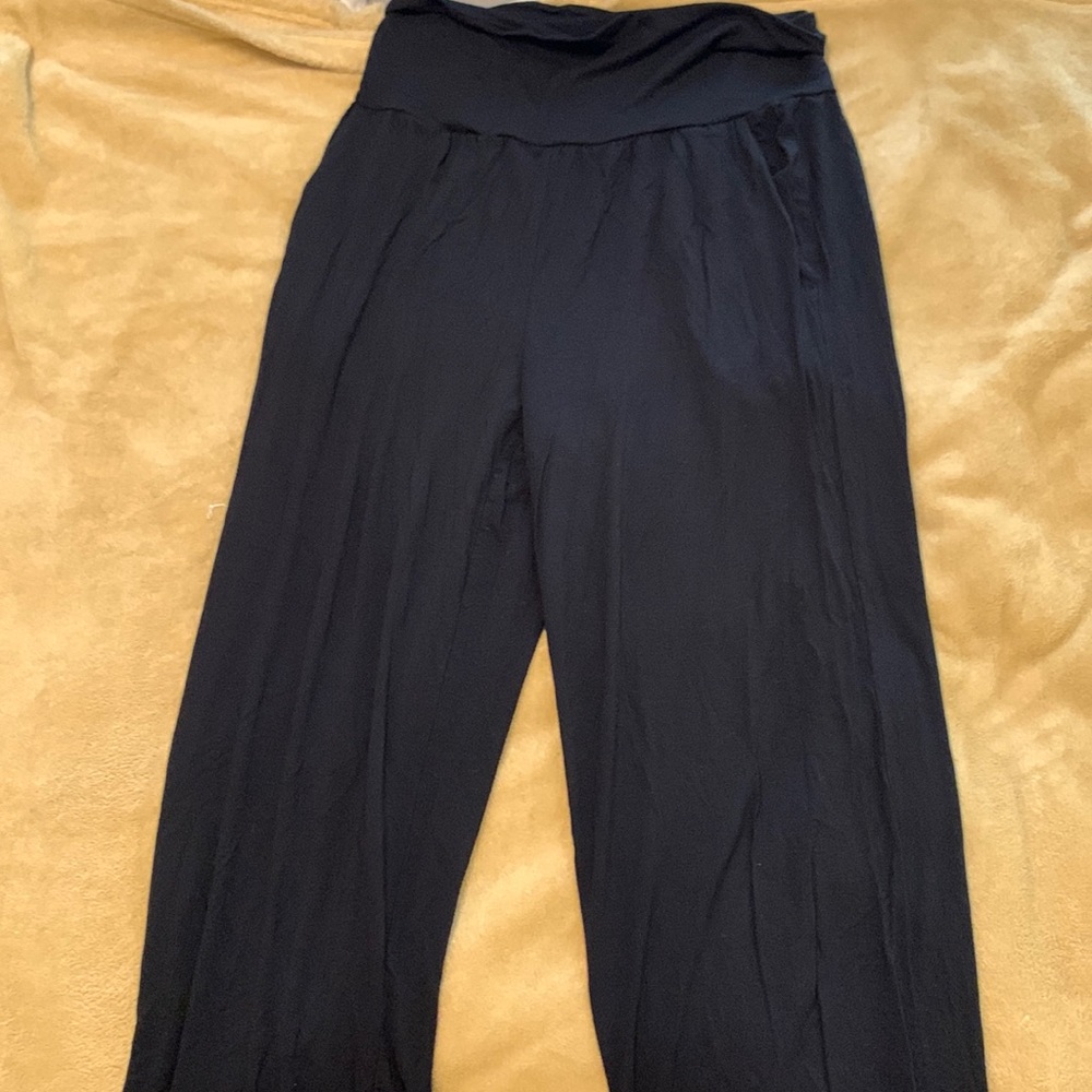 Black yoga pants with a wide leg